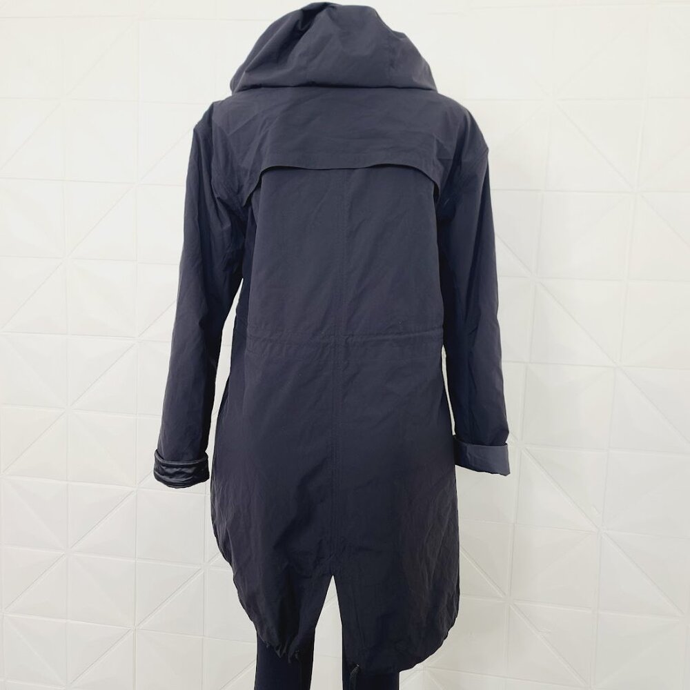 Lululemon Women's Black Hooded Long Full Zip Nylon Over Rain Parka Jacket Sz 10 - Picture 3 of 9